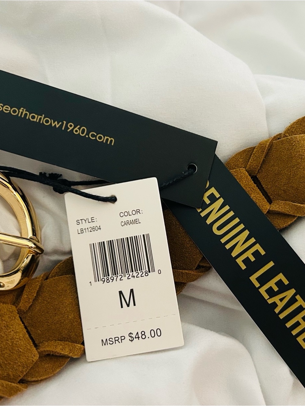 House of Harlow 1960 Braided Tan Suede Belt with Gold Buckle - Picture 2 of 9
